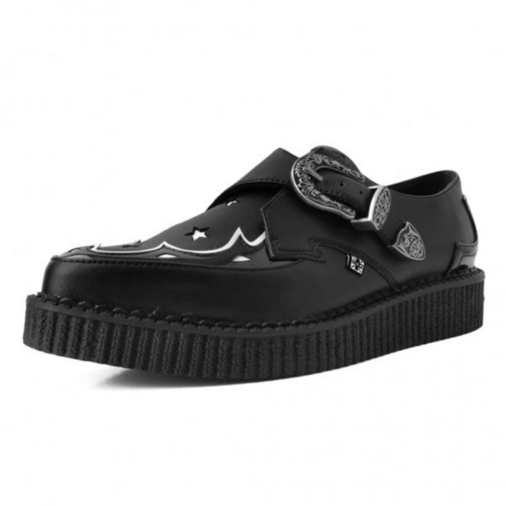 NWOT T.U.K. A9573 Black White Star Vegan TUKskin
Western Pointed Buckle Creeper